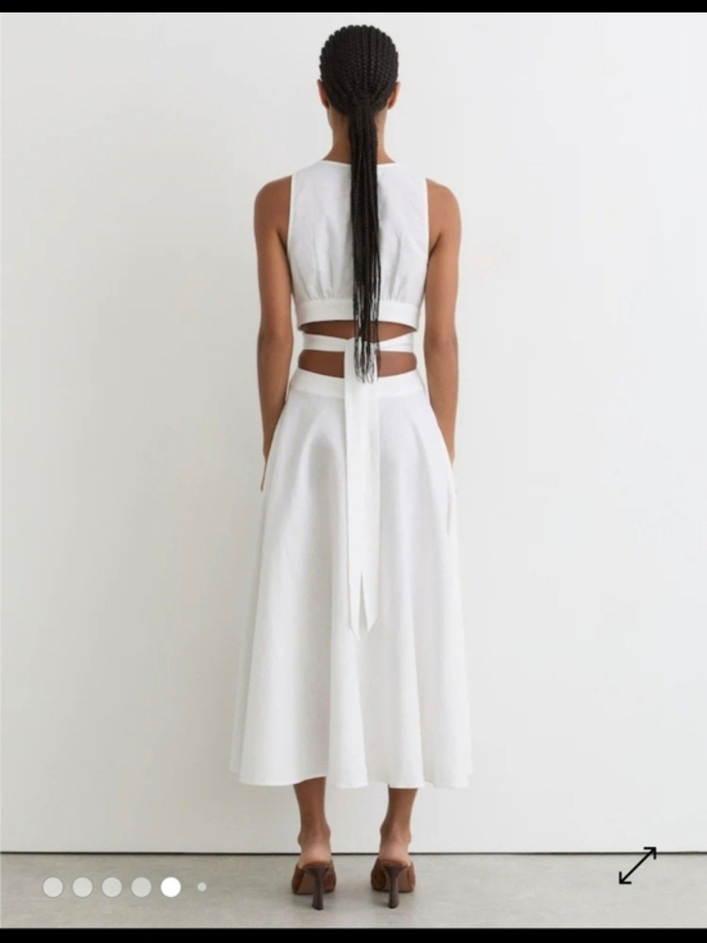 Reiss Hazel Linen Cutout Midi Dress Ivory 6 $310 - Picture 5 of 7